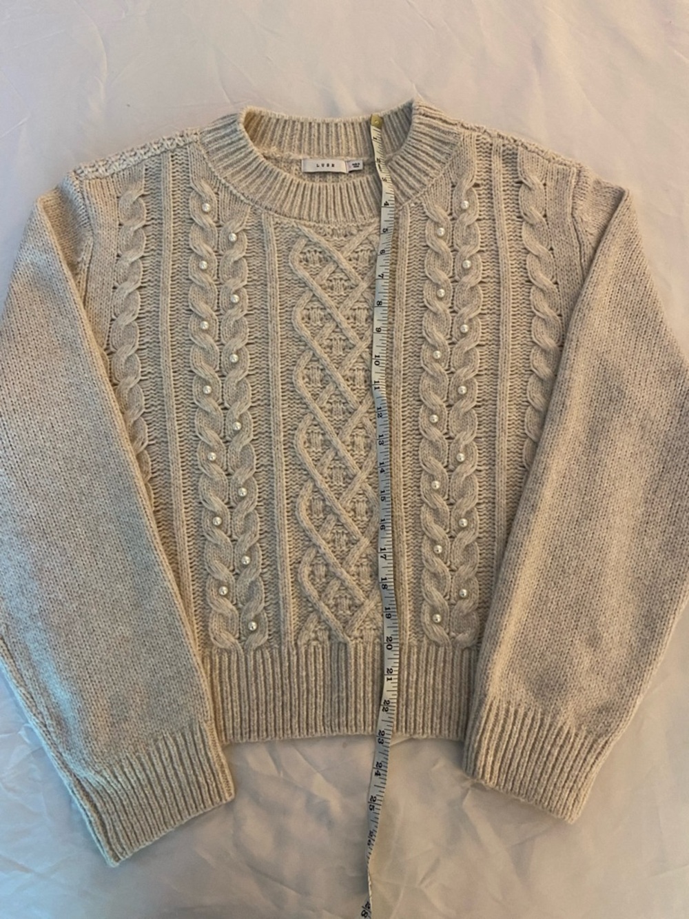 Cable Knit Crewneck Sweater - Cream - Picture 2 of 10